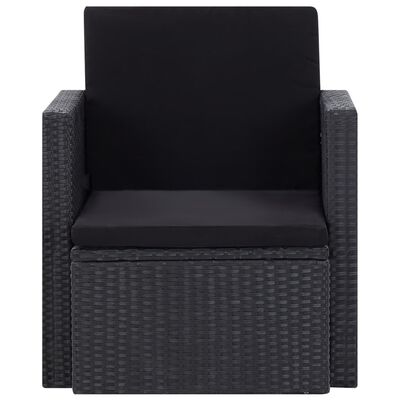 vidaXL Vrtni stol z blazinami poli ratan črne barve