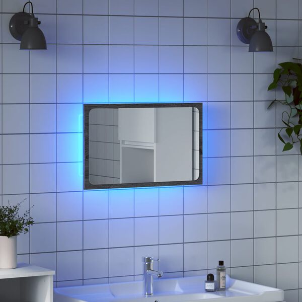 vidaXL Kopalni&scaron;ko ogledalo LED siva sonoma 60x8,5x38 cm inženirski les