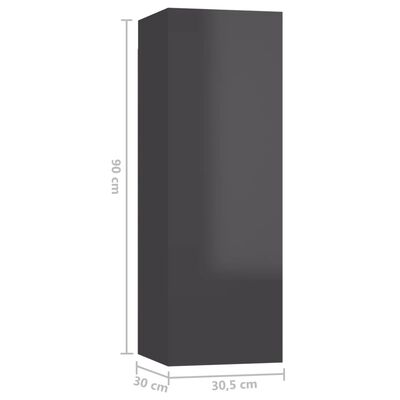 vidaXL TV omarice 4 kosi visok sijaj sive 30,5x30x90 cm iverna plošča