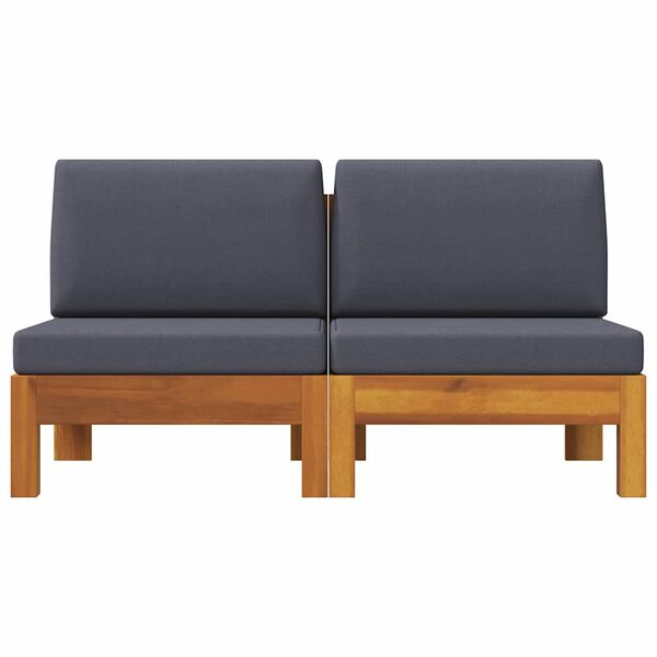 vidaXL Sredinski kavč 2 kosa s temno sivimi blazinami trdna akacija