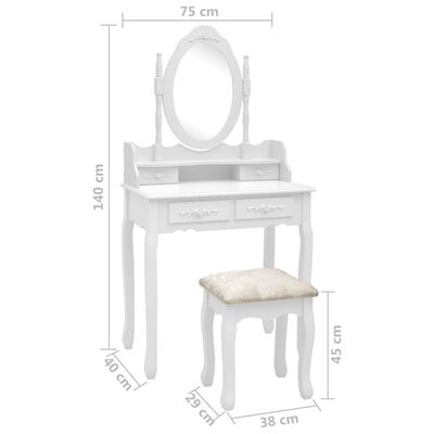 vidaXL Mizica za ličenje s stolčkom bela 75x69x140 cm les pavlovnije