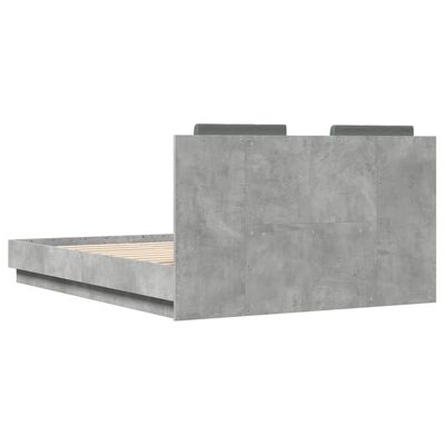 vidaXL Posteljni okvir z vzglavjem in LED betonsko siv 140x190 cm