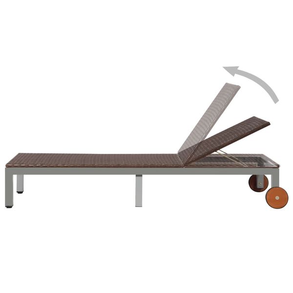 vidaXL Ležalnik s kolesi poli ratan rjav