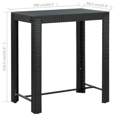 vidaXL Vrtna barska miza črna 100x60,5x110,5 cm poli ratan
