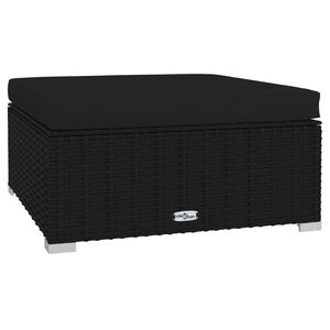 vidaXL Vrtni stolček za noge z blazino črn 70x70x30 cm poli ratan