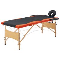 vidaXL Zložljiva masažna miza 2 coni les črna in oranžna