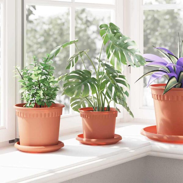 vidaXL Okrogli cvetlični lonec 24 pcs Kamnito rdeča &Oslash; 12,5 x 10 cm