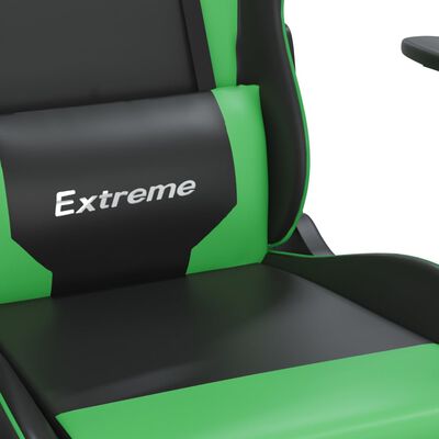 vidaXL Masažni gaming stol z oporo za noge črno in zeleno umetno usnje