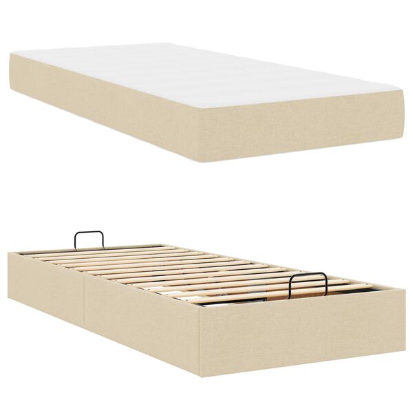 vidaXL Posteljni okvir z vzmetnico z vzmetnico 2 pcs krema blago