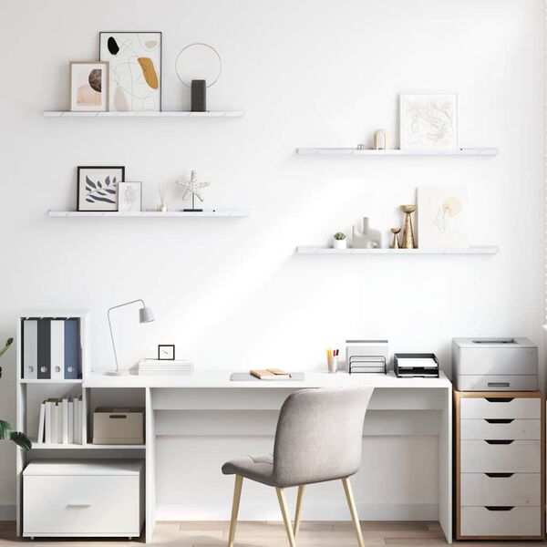 vidaXL Stenska polica 4 pcs Beli marmor 100 x 9 x 3 cm Konstruiran les