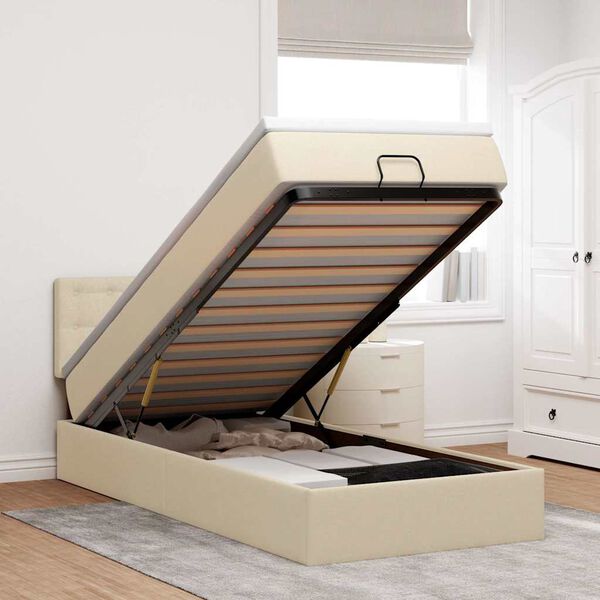 vidaXL Otomanski posteljni okvir z vzmetnico krem 90x190 cm blago