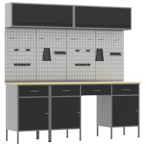 vidaXL Set delovnih omar s predalom s shranjevanjem 10 pcs Črna