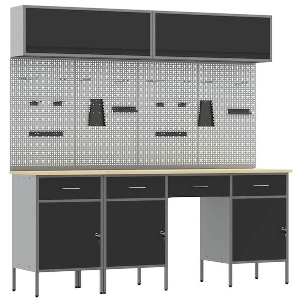 vidaXL Set delovnih omar s predalom s shranjevanjem 10 pcs Črna