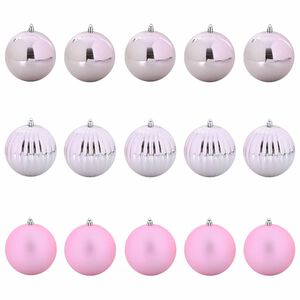 vidaXL Set božičnih kroglic XL 15 kos LED Roza &Oslash; 10 cm Plastika