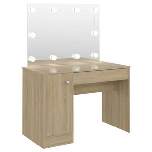 vidaXL Toaletna mizica z LED lučkami 110x55x145 cm MDF hrast