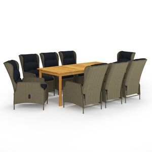 vidaXL Vrtna jedilna garnitura 9-delna rjava