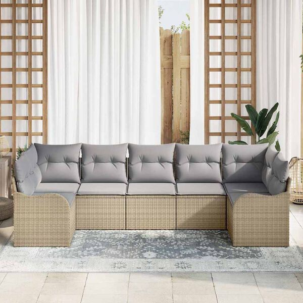 vidaXL Vrtna sedežna garnitura Bež poli ratan