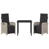vidaXL Komplet za jedilnico v vrtu 3 pcs Svetlo siva poli ratan