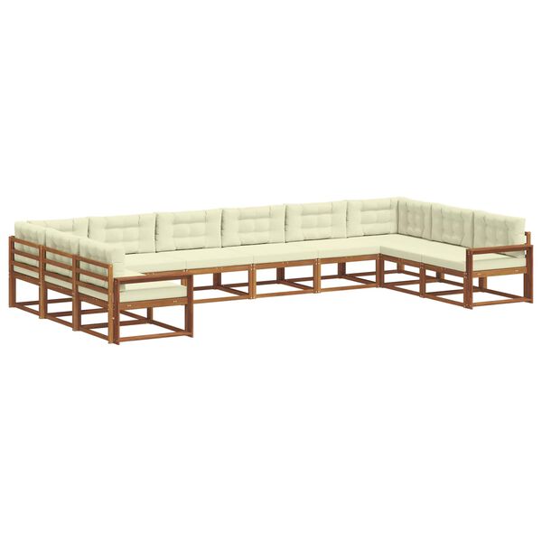 vidaXL Zunanja garnitura za sedenje 10 pcs Naravna in smetana