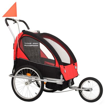 vidaXL Otroška kolesarska prikolica in voziček 2 v 1 črna in rdeča