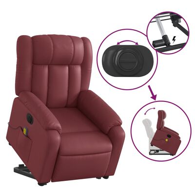 vidaXL Električni masažni stol s funkcijo vstajanja rdeče umetno usnje