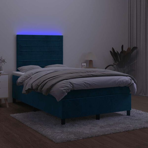 vidaXL Box spring postelja z vzmetnico LED temno modra 120x200cm žamet