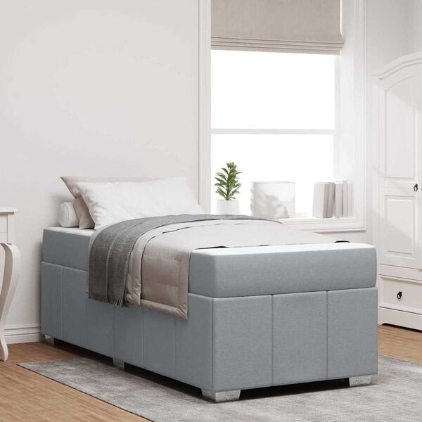 vidaXL Konstrukcija postelje z vzmetnico Svetlo siva 90 x 190 cm blago