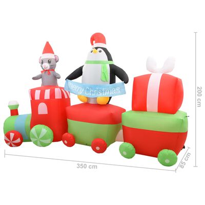 vidaXL Napihljiv božični vlak s pingvinom in miško LED IP44 350 cm