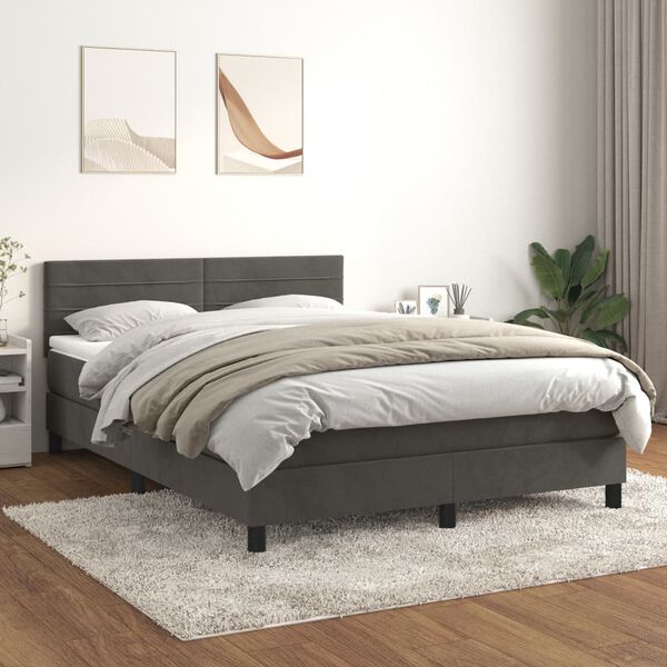 vidaXL Box spring posteljni z vzmetnico temno siv 140x190 cm žamet