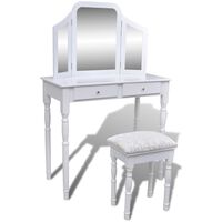 vidaXL Toaletna miza s 3 v 1 ogledalom in stolčkom 2 predala bela