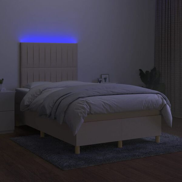 vidaXL Box spring postelja z vzmetnico LED krem 120x200 cm blago