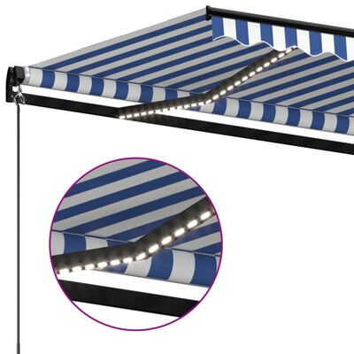 vidaXL Ročno zložljiva tenda z LED lučmi 450x300 cm modra in bela
