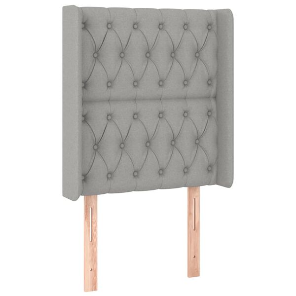 vidaXL LED posteljno vzglavje svetlo sivo 83x16x118/128 cm blago