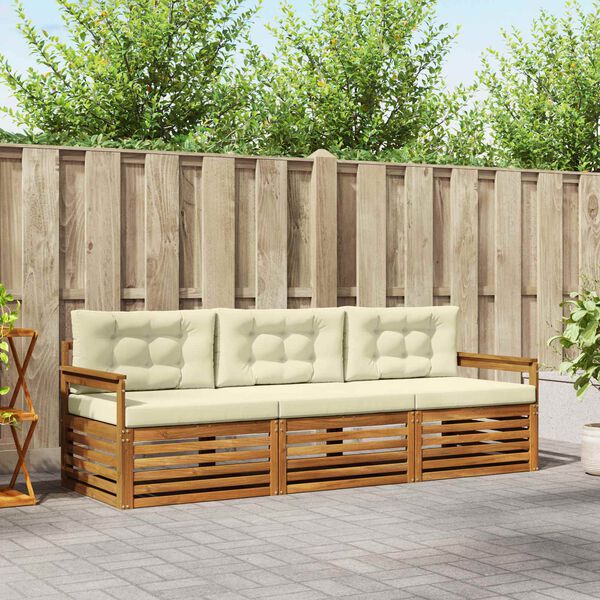 vidaXL Zunanja garnitura za sedenje z blazino 3 pcs Naravna in smetana