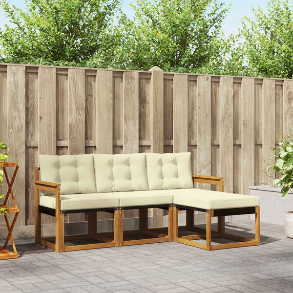 vidaXL Zunanja garnitura za sedenje z blazino 4 pcs Naravna in smetana