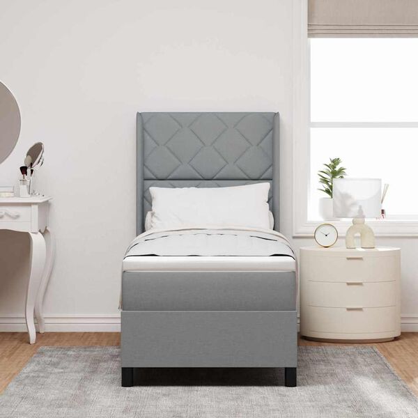 vidaXL LED Box Spring Postelja Svetlo siva 80 x 200 cm blago