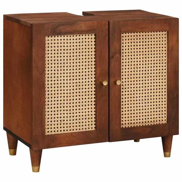 vidaXL Kopalniška omarica 3 pcs Rjava in črna Masiven les manga