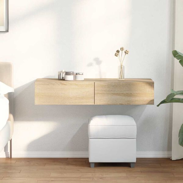 vidaXL Stenska polica s predali sonoma hrast 100x36x19 cm inž. les