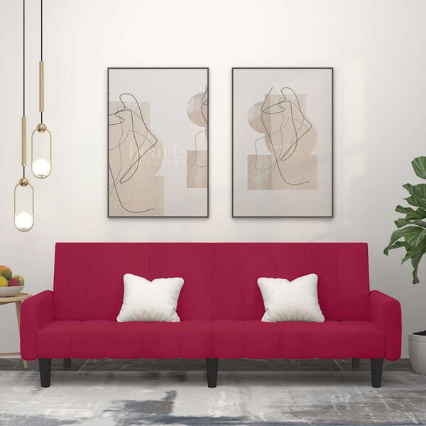 vidaXL Kavč dvosed z leži&scaron;čem vinsko rdeč žamet