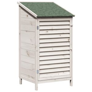 vidaXL Vrtno skladi&scaron;če s streho Bela 59 x 56 x 113,5 cm Trdna smreka