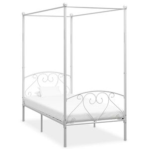 vidaXL Posteljni okvir z ogrodjem za baldahin bel kovinski 90x200 cm