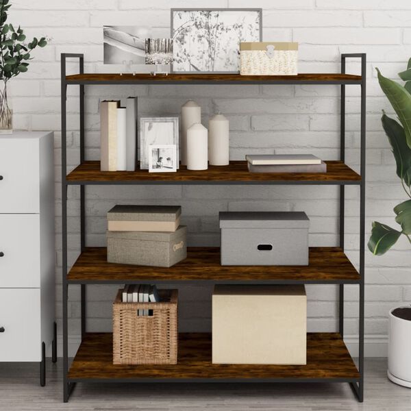 vidaXL Stenske police 4 kosi dimljeni hrast 100x50x1,5 cm inž. les