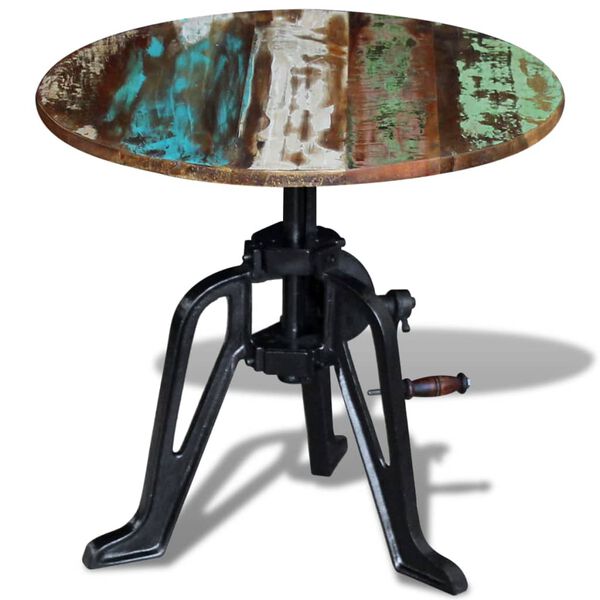 vidaXL Stranska mizica trden predelan les in lito železo 60x(42-63) cm