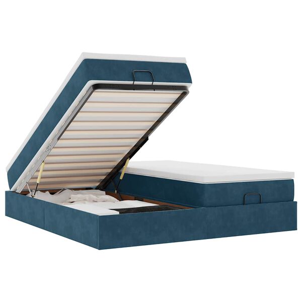 vidaXL Otomanski posteljni okvir z vzmetnicami moder 180x200cm žamet