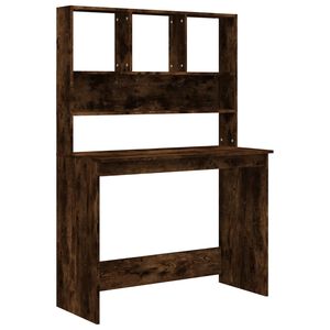 vidaXL Pisalna miza s policami dimljen hrast 102x45x148 cm inž. les