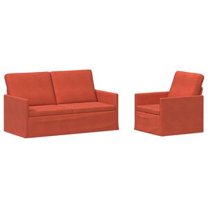 vidaXL Kavčna garnitura 2 pcs Rdeče oranžna Žametna tkanina