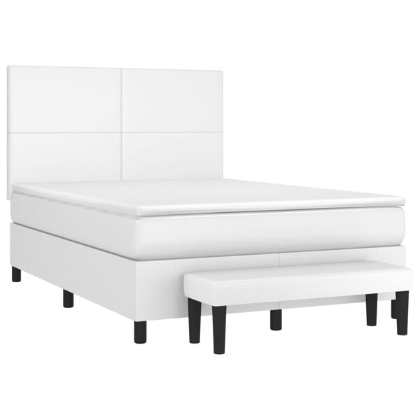 vidaXL Box spring postelja z vzmetnico bel 140x190 cm umetno usnje