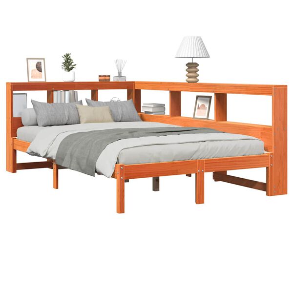 vidaXL Knjižna postelja brez vzmetnice vo&scaron;č. rjava 120x190 cm borovina