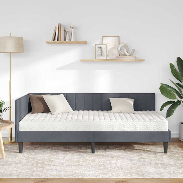 vidaXL Kotni okvir postelje z matrico z vzglavjem 2 pcs Siva Žamet