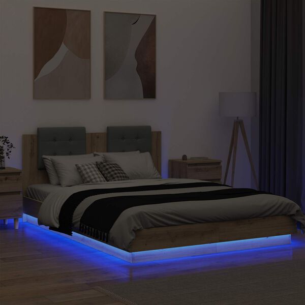 vidaXL Okvir postelje z naslonjalom Umetni hrast 160 x 200 cm